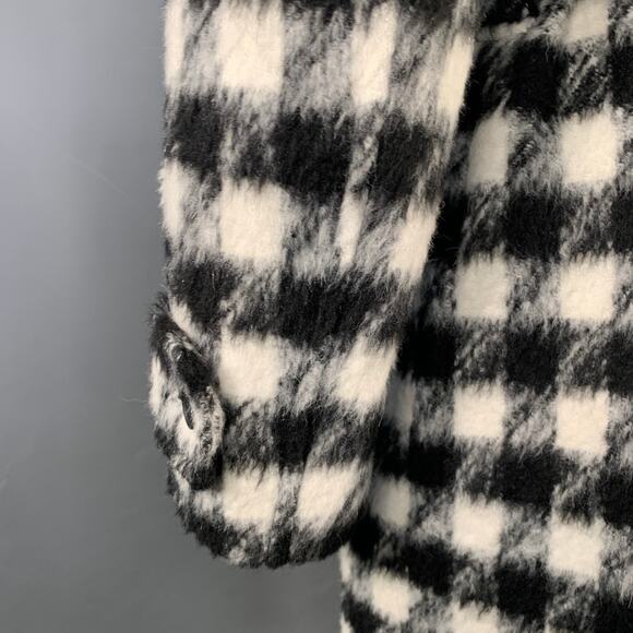 ALLSAINTS Size 8 Black White Wool Blend Checkered Double Breasted Belted Coat - Picture 5 of 9